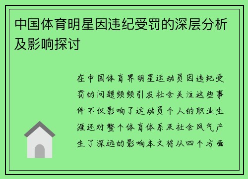 中国体育明星因违纪受罚的深层分析及影响探讨